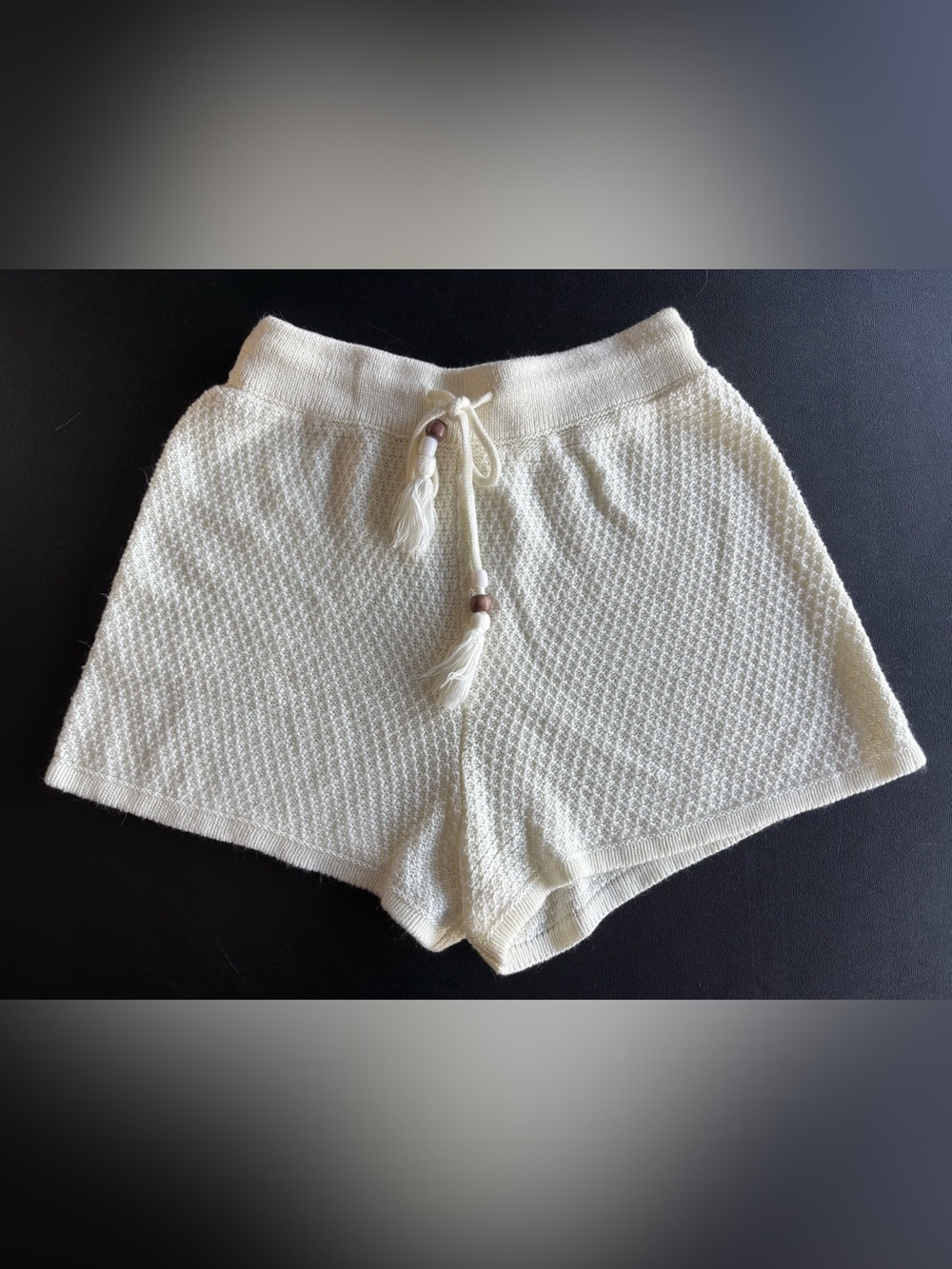 High-Waist Cream Knit Lounge Shorts with Drawstring